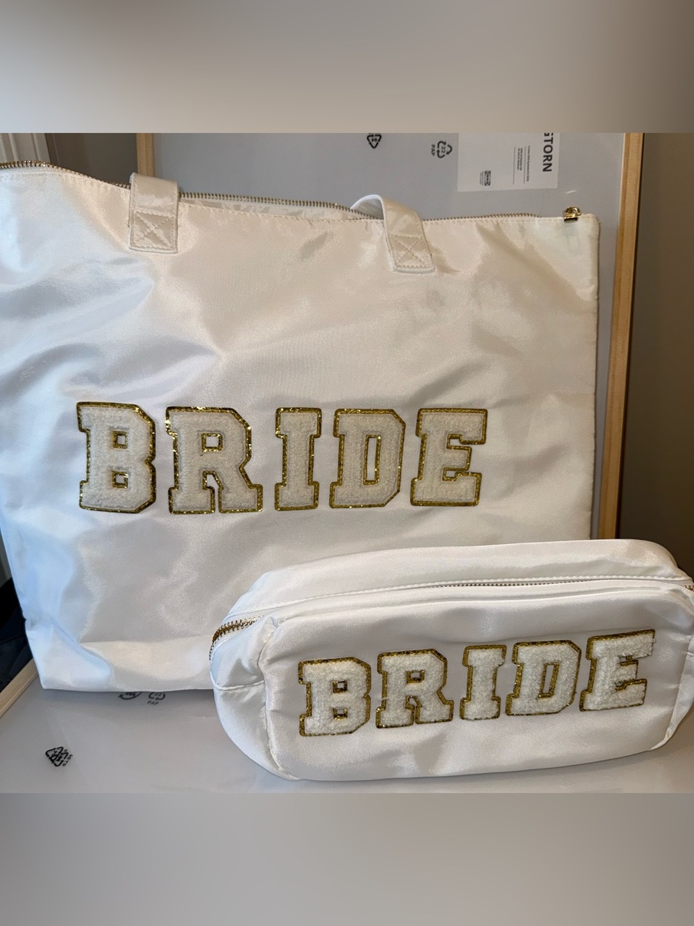 Bride Tote and Pouch Set in White